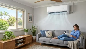 An HVAC professional performing a premium AC installation in Brownsville TX