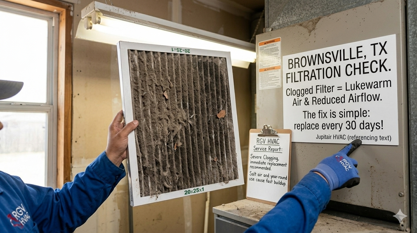 Technician diagnosing a common HVAC problem during an AC repair in Brownsville, TX
