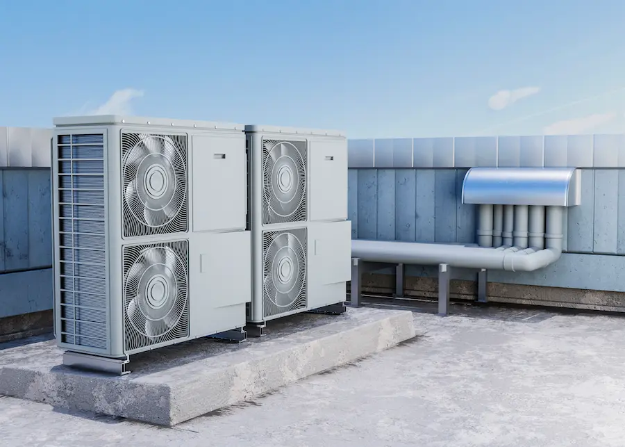Large commercial rooftop HVAC systems and cooling units requiring expert ac repair brownsville tx under a clear blue sky.